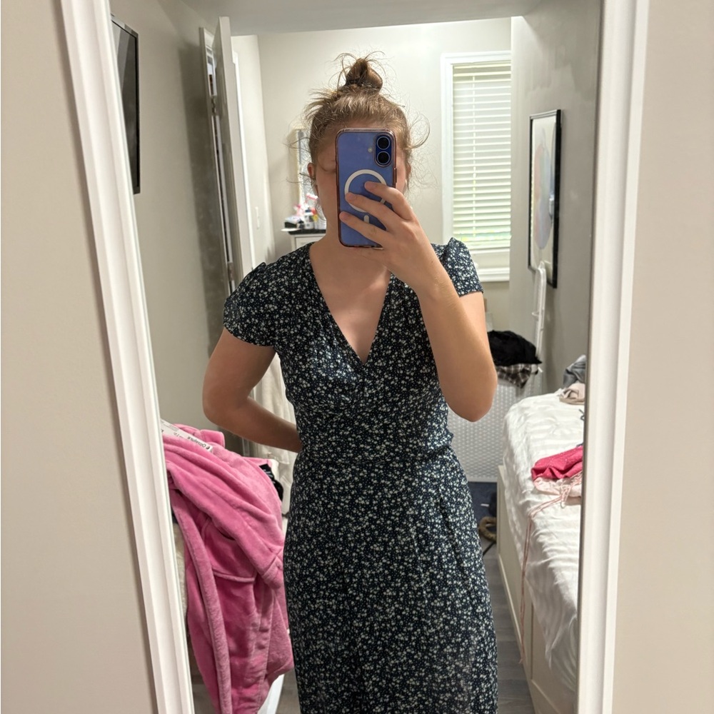 Brandy Melville Navy Floral Wrap Midi Dress